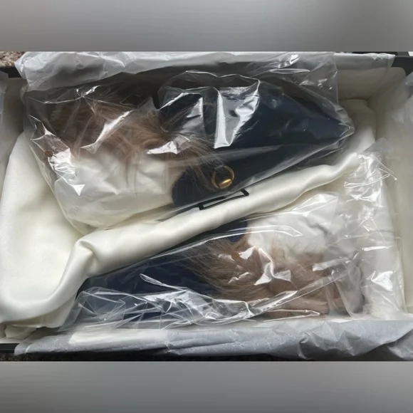 New GUCCI Princetown Fur velvet Cobalt Blue Slippers mules flats - Picture 9 of 9